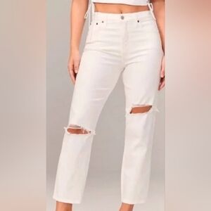 Abercrombie & Fitch Women's Curve Love The Mom High Rise Jeans - White